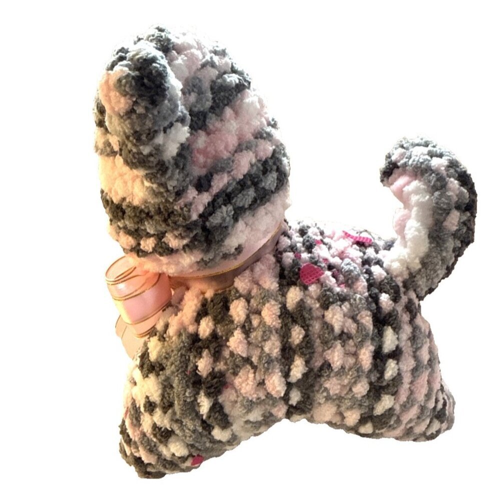 Crochet Cat Plush Stuffy Squishy Amigurumi Soft Baby Kids Pink Grey 6.5 in - Picture 3 of 6